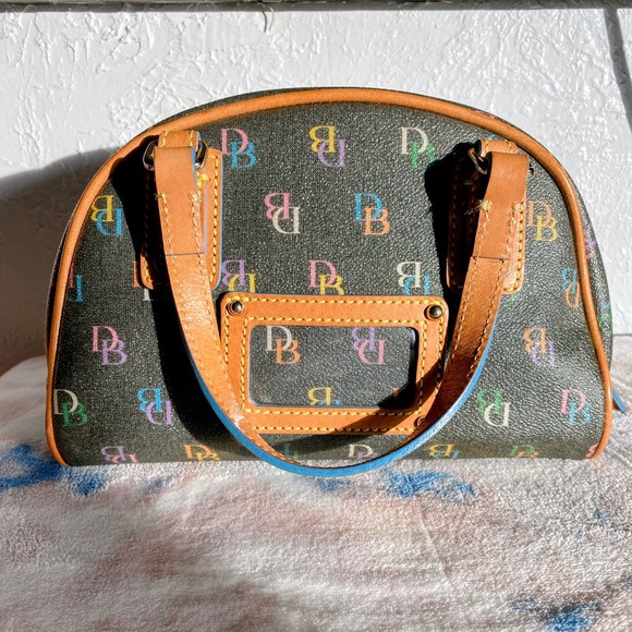 Vintage Y2K Dooney & Bourke Rainbow Monogram Mini Bowler Handbag w/ Heart Charm - Picture 3 of 17